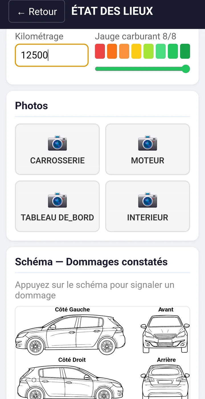 Application WOBcars — état des lieux d'une voiture